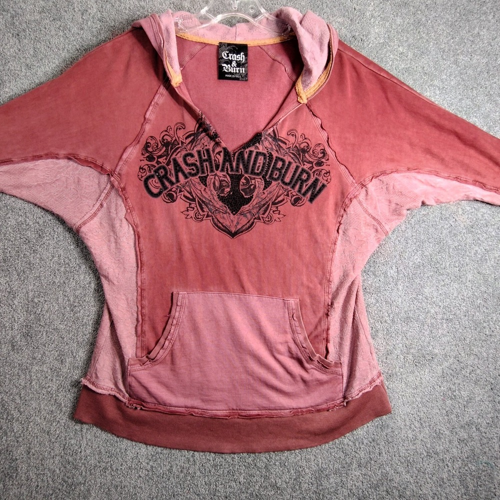Crash & Burn Mens Nylon Raglan Sleeve Hoodie Pullover Sweater Size M‎ Red Rebel
